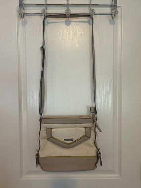 Jessica Simpson Beige and Cream Crossbody Bag with Yellow Trim